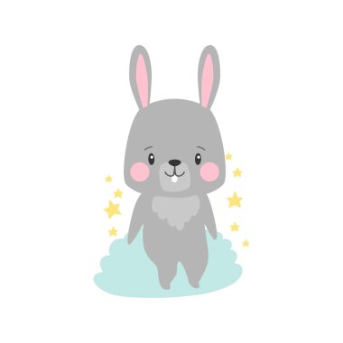 Sevimli tavşan ve tavşan bulut ve yıldız kart, posterler mevcut vektör karikatür çizimi.