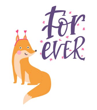 Fox ve beyaz arka plan üzerinde izole el yazısı hat metinle yazı ile Sevgililer günü kartı. Vektör çizim