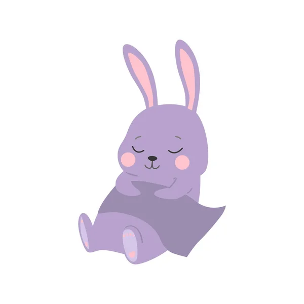 Vector Cartoon Illustration Cute Sleeping Rabbit Bunny Present Card Posters — Stock Vector