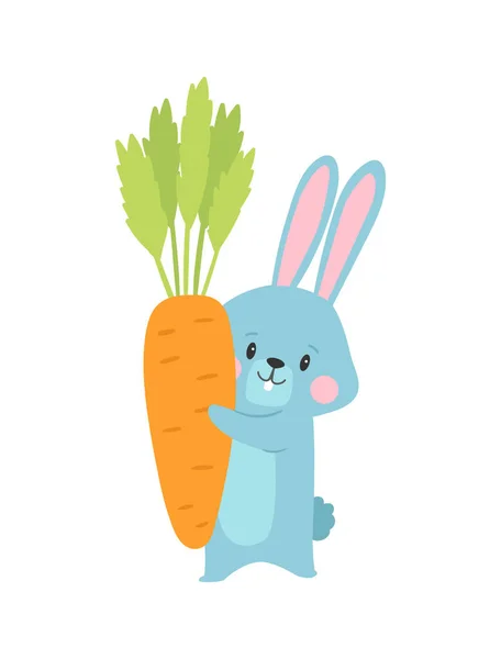 Vector Cartoon Illustration Cute Rabbit Bunny Carrot Present Card Posters — Stock Vector