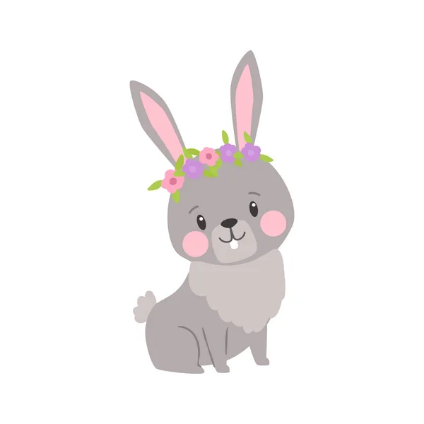 Vector Cartoon Illustration Cute Rabbit Bunny Flowers Present Card Posters — Stock Vector