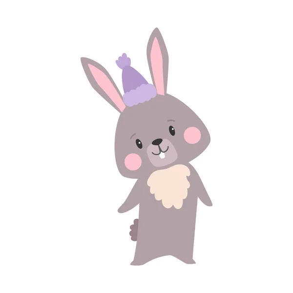 Illustrazione Del Cartone Animato Vettoriale Coniglio Carino Coniglietto Con Cappello — Vettoriale Stock