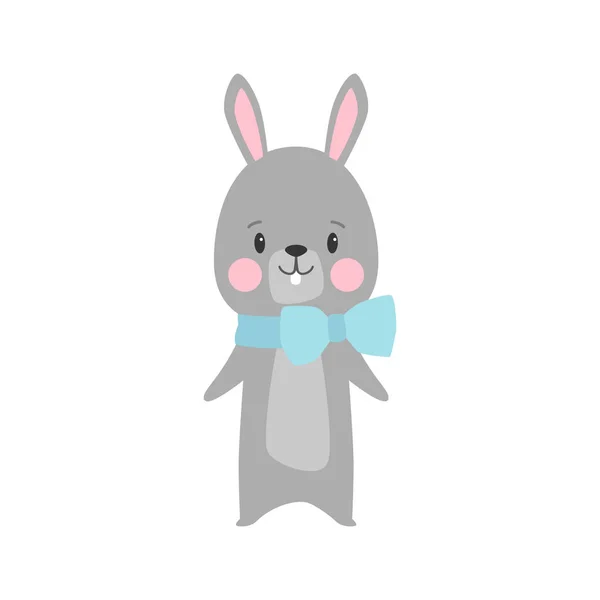 Vector Cartoon Illustration Cute Rabbit Bunny Bow Present Card Posters — Stock Vector