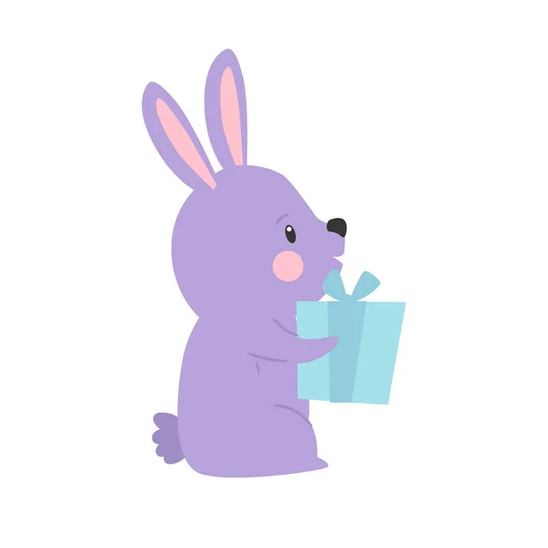 Vector Cartoon Illustration Cute Rabbit Bunny Present Card Posters — Stock Vector