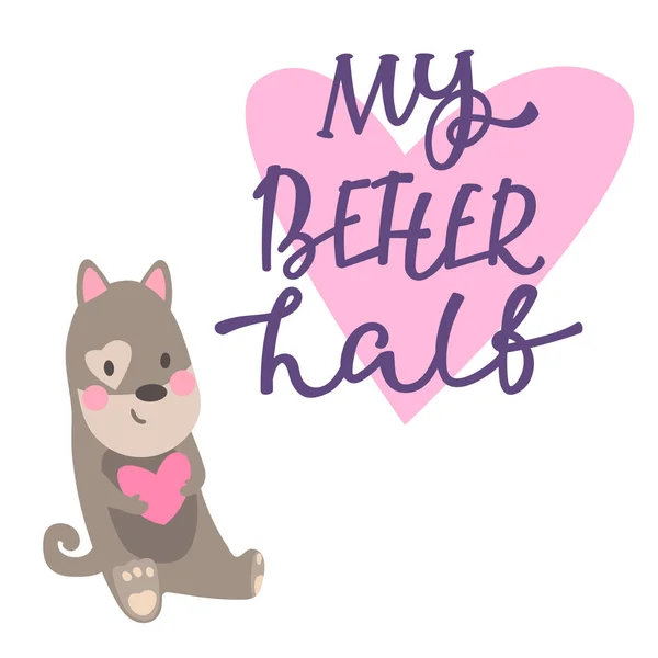 Cartão Valentim Com Personagem Desenho Animado Cão Corgi Letras Com — Vetor de Stock