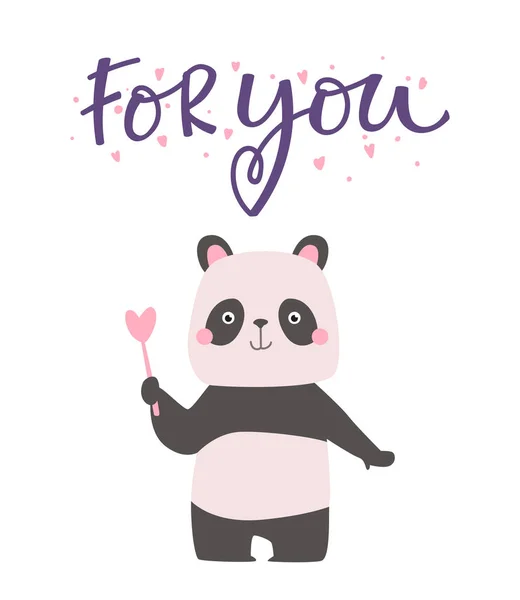 Valentine Card Panda Lettering Handwritten Calligraphy Text Isolated White Background — Stock Vector