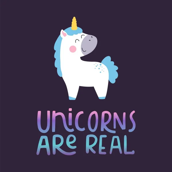 Desen Animat Unicorn Inscripție Scrisă Mână Citat Pozitiv Ilustrație Vectorială — Vector de stoc