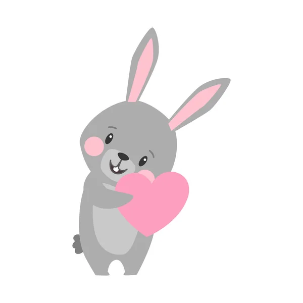 Vector Cartoon Illustration Cute Rabbit Bunny Heart Present Card Posters — Stock Vector