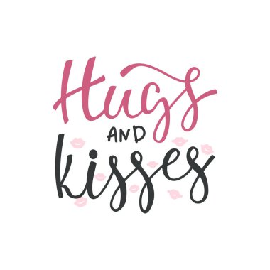 Hugs ve öper. Mutlu sevgililer günü yazı beyaz arka plan üzerinde izole el yazısı hat metinle. Vektör çizim