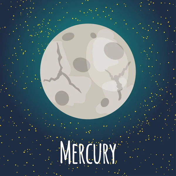 Векторні Ілюстрації Планети Меркурій Стилі Плоского Мультфільму Плакат Дитячої Кімнати — стоковий вектор
