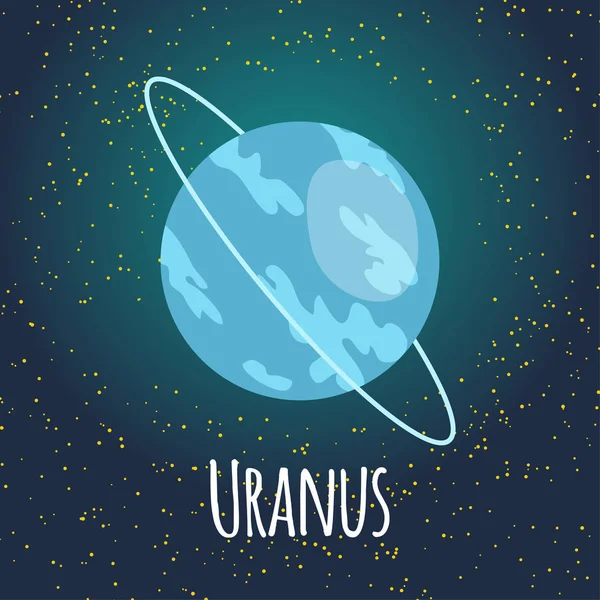 矢量插画行星天王星在平面卡通风格 儿童室 教育海报 太空船的组成 — 图库矢量图片
