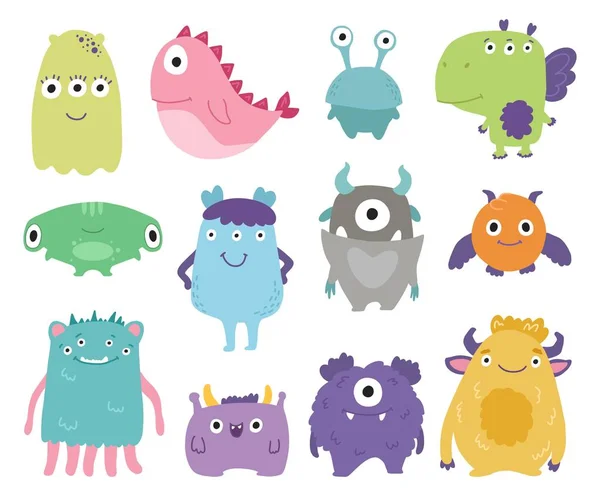 Cute Monsters Set Hand Drawn Cartoon Poster Vector Illustration Design — Stock Vector