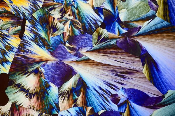 Colorful micro crystals in polarized light. Photo through a micr — Stock Photo, Image