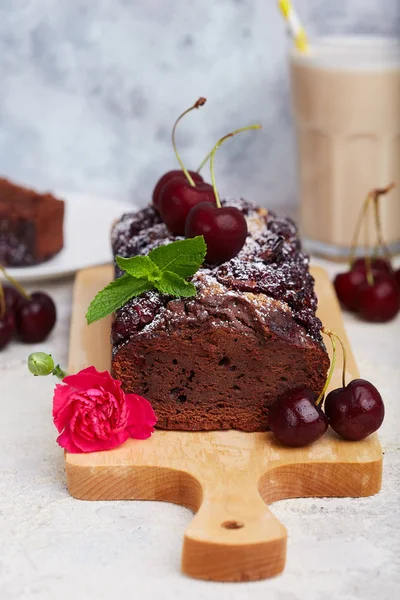 Chocolate Brownie Cake Cherries Delicious Homemade Sweet Dessert — Stock Photo, Image