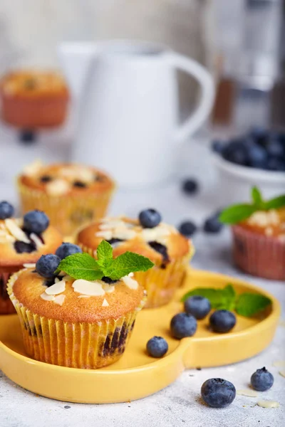 Muffins Com Mirtilos Deliciosa Sobremesa Doce Caseira Pausa Para Café — Fotografia de Stock
