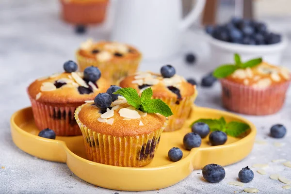 Muffins Com Mirtilos Deliciosa Sobremesa Doce Caseira — Fotografia de Stock