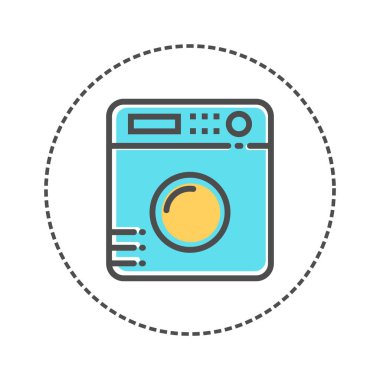 Düz renkli çamaşır ikonları. Mavi ve turuncu renkler Vektör illüstrasyonu