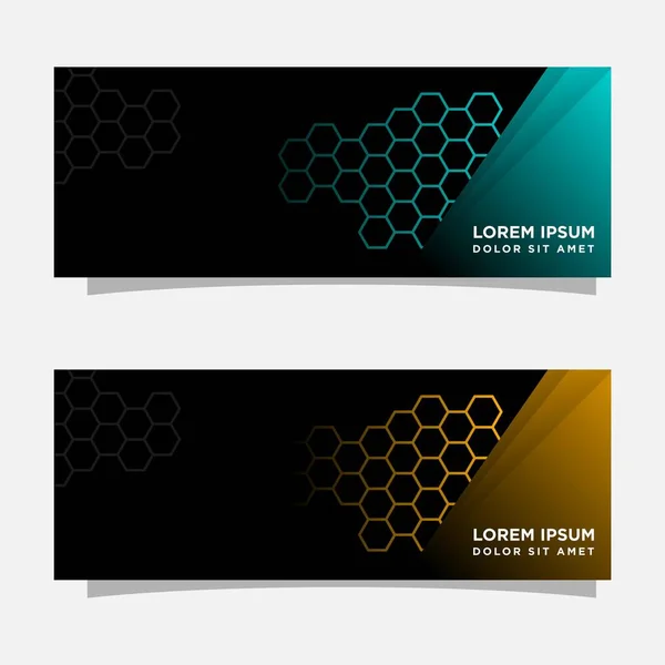Abstraktes Schwarzes Banner Modernes Konzeptdesign Glänzendes Gold Und Blaue Farbe — Stockvektor