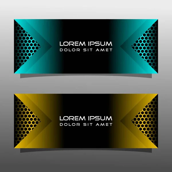Abstraktes Schwarzes Banner Technologie Konzeptdesign Glänzendes Gold Und Blaue Farbe — Stockvektor