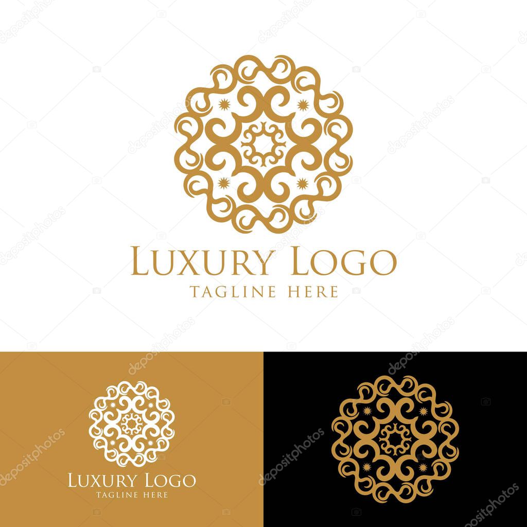 Luxury vector emblem in a circle shape with elegant. Classic elements. Can be used for logo ,invitation, menu, brochure