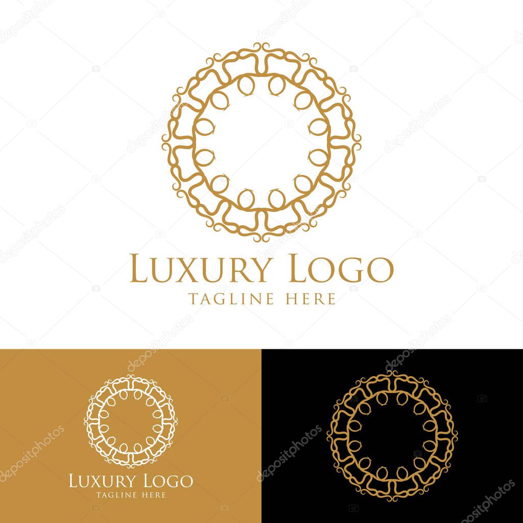Luxury vector emblem in a circle shape with elegant. Classic elements. Can be used for logo ,invitation, menu, brochure