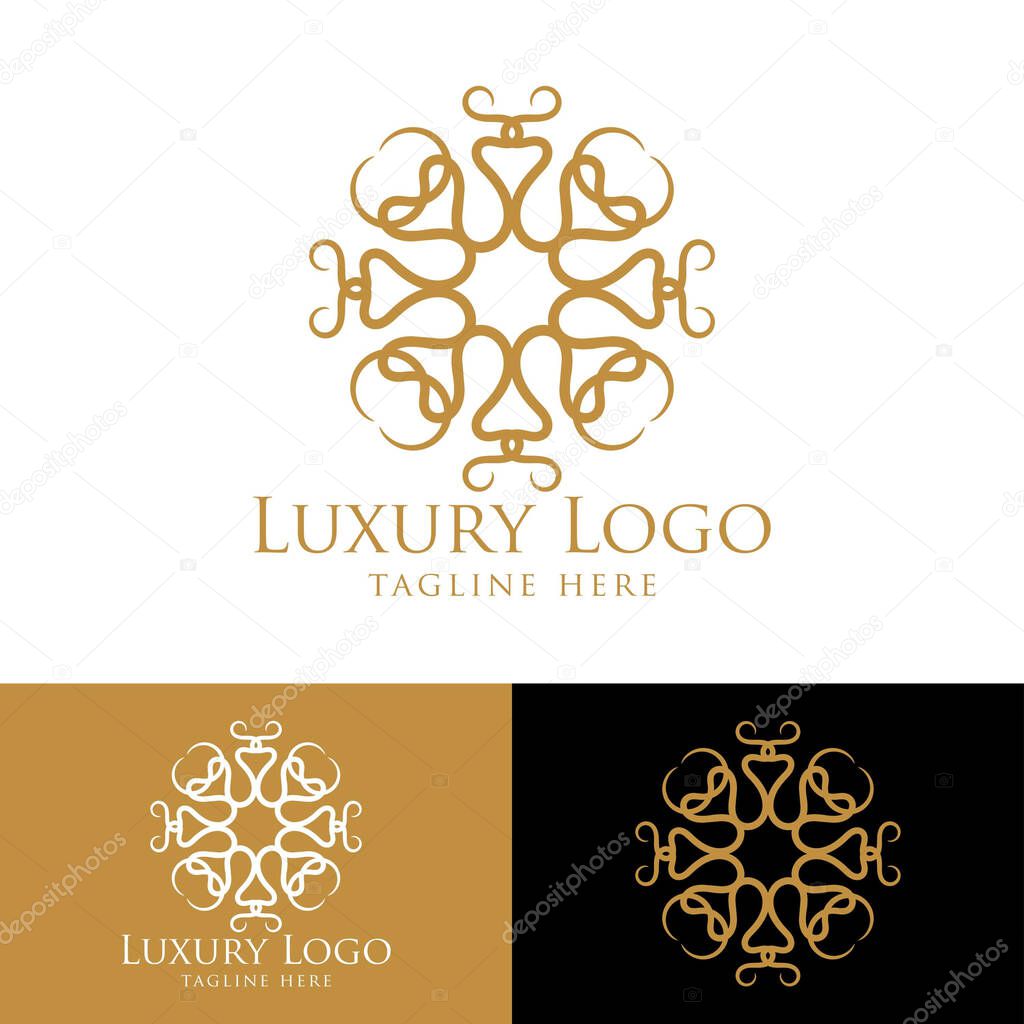 Luxury vector emblem in a circle shape with elegant. Classic elements. Can be used for logo ,invitation, menu, brochure