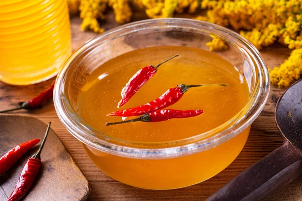 Bol Délicieux Miel Infusé Chili Chaud — Photo