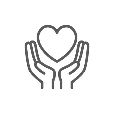 Ellerini tutun kalp, bağış, bağış, Sevgililer günü satırı simgesi.