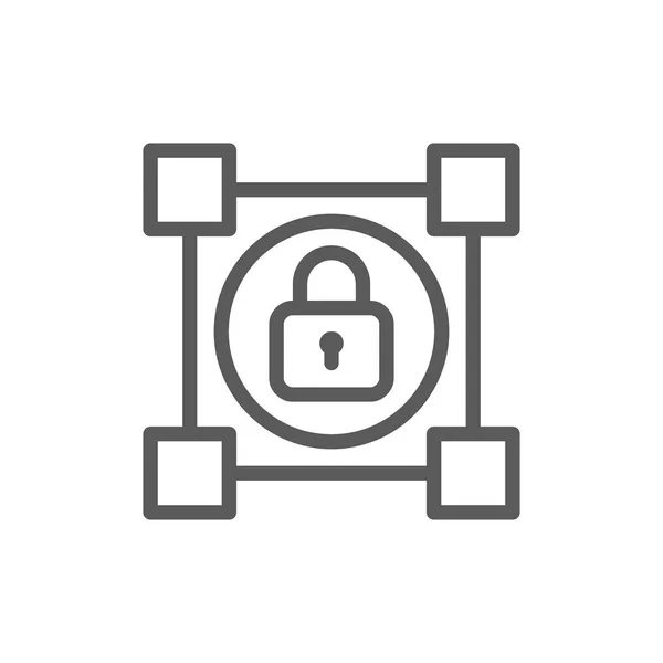 Crypto blockchain avec verrouillage, icône de ligne crypto-monnaie . — Image vectorielle