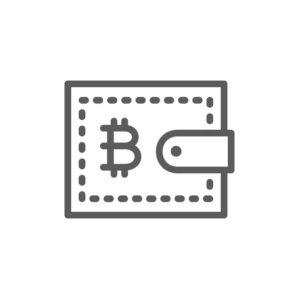 Portefeuille Bitcoin, icône de ligne crypto-monnaie . — Image vectorielle