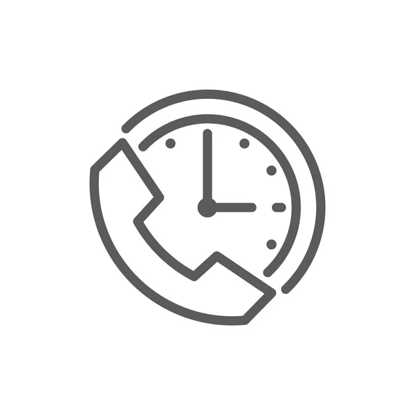 Reloj con teléfono, tiempo de soporte, 24 horas icono de la línea de servicio . — Vector de stock