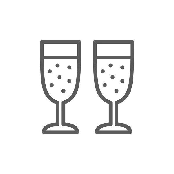 Deux verres de champagne ligne icône . — Image vectorielle
