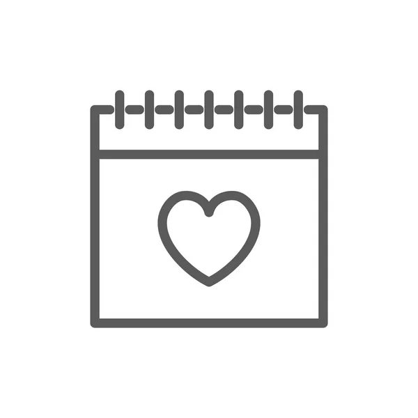 Calendario, día de San Valentín icono de la línea . — Vector de stock