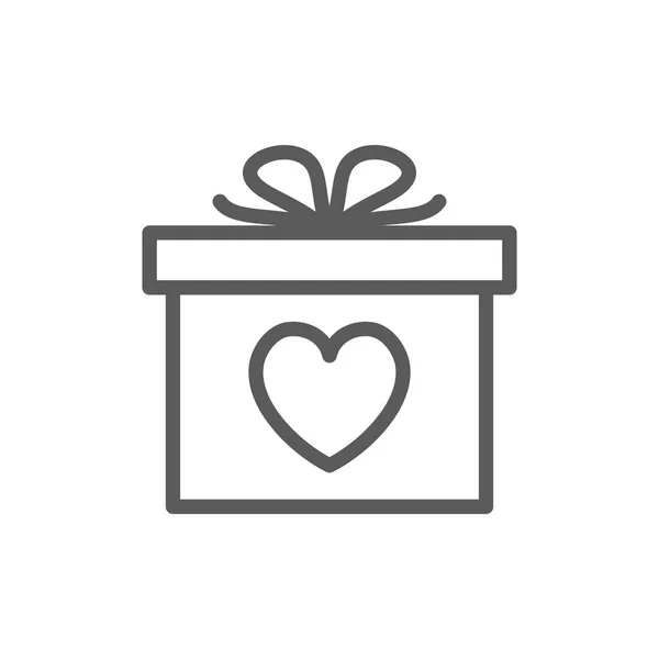 礼物与心脏, 情人节线图标. — 图库矢量图片