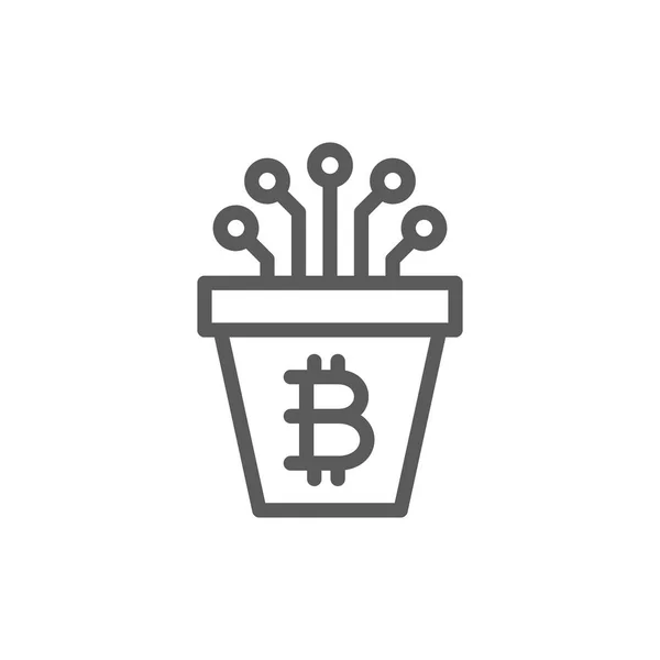 Bitcoin pot avec contacts fermés, blockchain, icône de ligne crypto-monnaie . — Image vectorielle