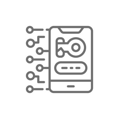 Gizlilik telefon anahtarı, kişisel koruma, şifreleme satırı simgesi.