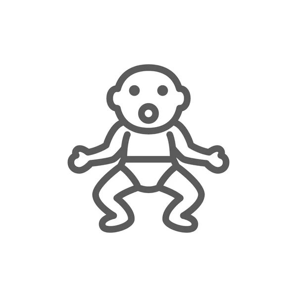 Kleine baby in luiers lijn pictogram. — Stockvector