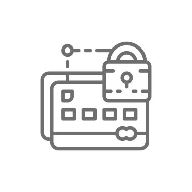 Kredi kartı ile kilit, web güvenlik satırı simgesi.