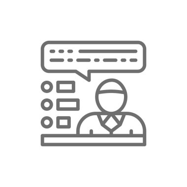 Aday görüşmeler hakkında onun siyasi program, hoparlör ile denetim listesi satırı simgesi.