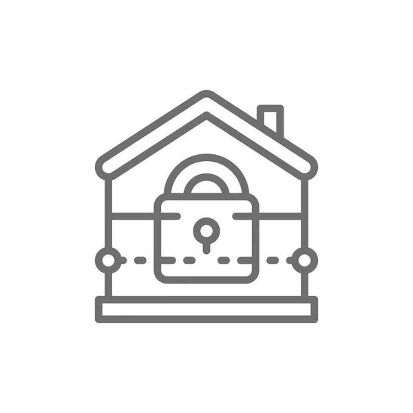 Dům s lock, zabezpečení domácnosti, pojištění řádku ikonu. — Stockový vektor