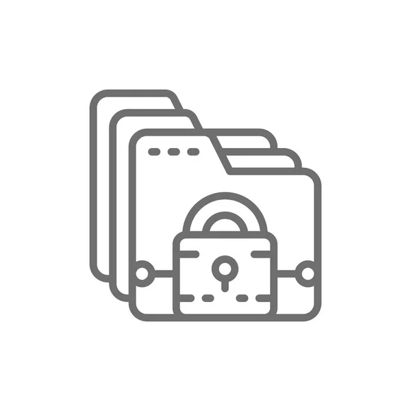 Folder with lock, file protection, data security line icon. — Stock Vector