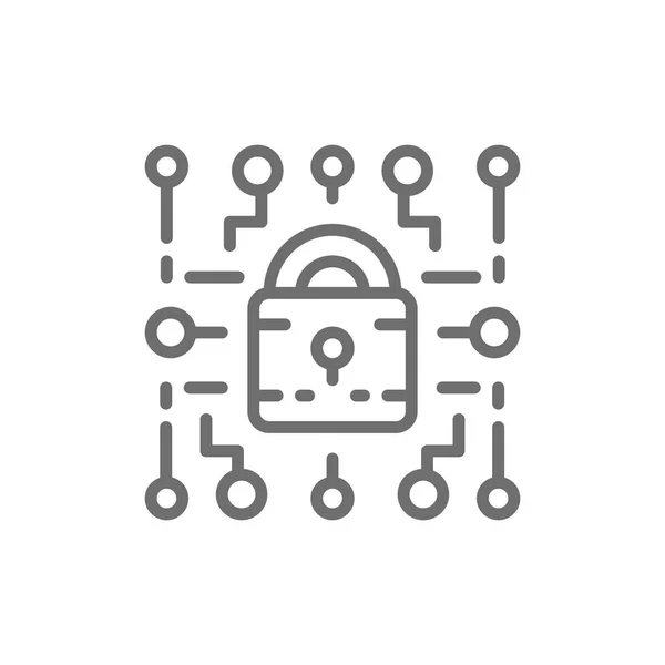 Cyber-verrouillage, sécurité web, icône de ligne de cryptographie . — Image vectorielle
