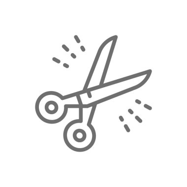 Salonların makas, Kuaför aracı satırı simgesi. Beyaz arka plan üzerinde izole