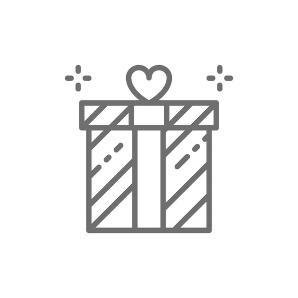 Hochzeitsgeschenk, Geschenkbox, Geschenk, Überraschung Linie Symbol. — Stockvektor