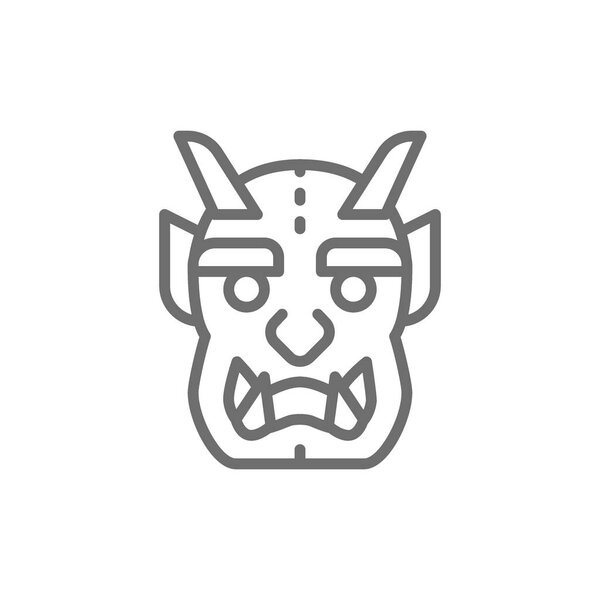 Japanese devil mask line icon.