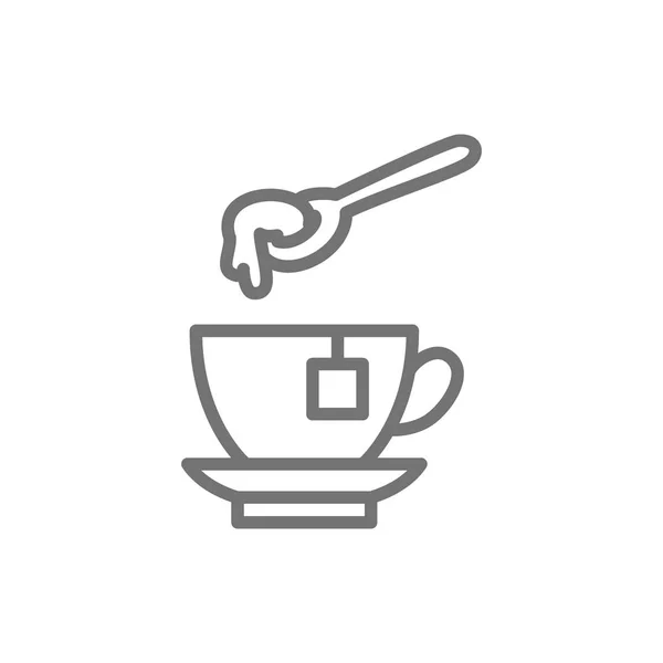 Taza de té con la línea de la cuchara de miel icono . — Vector de stock