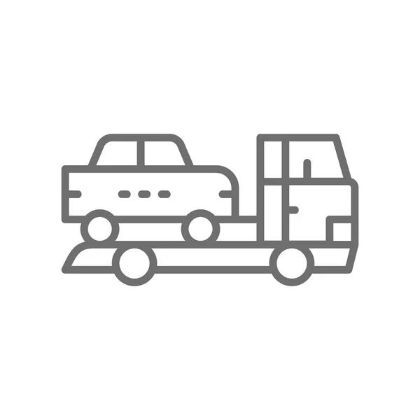 Camión de remolque, icono de la línea de evacuación del coche . — Archivo Imágenes Vectoriales
