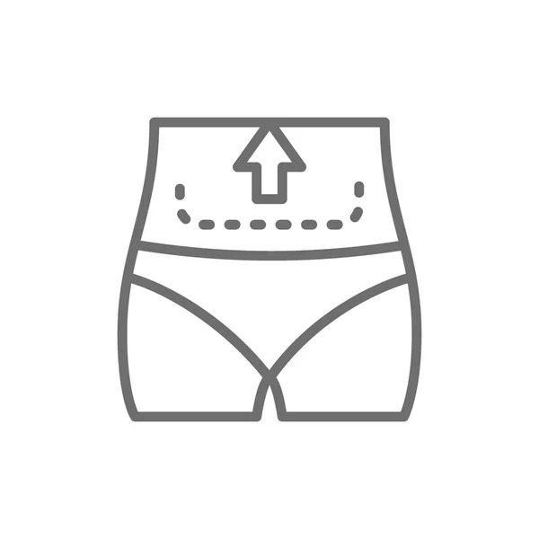 Abdominal liposuction, abdominoplasty, tummy tuck plastic surgery line icon. — Stock Vector