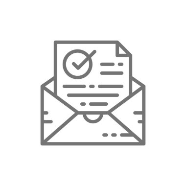 Onay mektubu, işaretli, belge ve onay işareti ile Zarf, başarılı e-posta teslimi, doğrulama satırı simgesi.