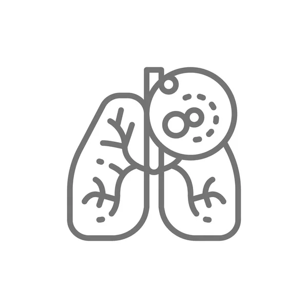 Longen kanker, kwaadaardige tumor, oncologie lijn icoon. — Stockvector